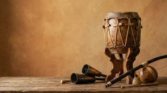 Afro-Brazilian percussion instruments displayed in warm natural light showcasing cultural heritage