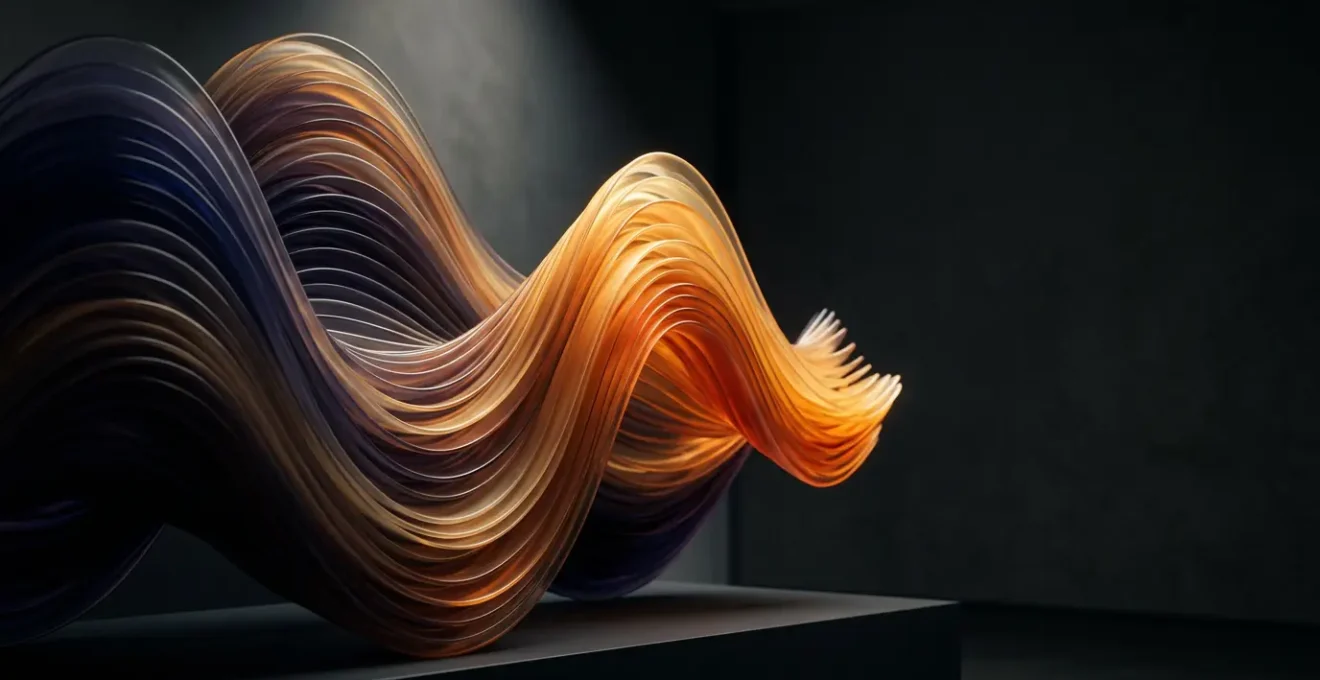 Abstract sculptural representation of musical dynamics with layered sonic waves and dimensional depth