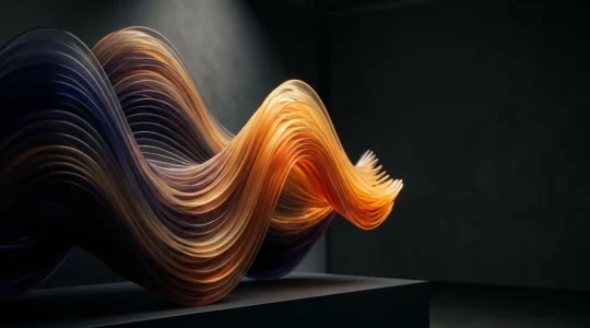 Abstract sculptural representation of musical dynamics with layered sonic waves and dimensional depth