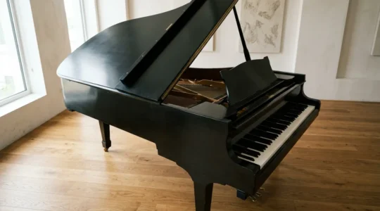 Piano grand staff showing the connection between treble and bass clefs with middle C