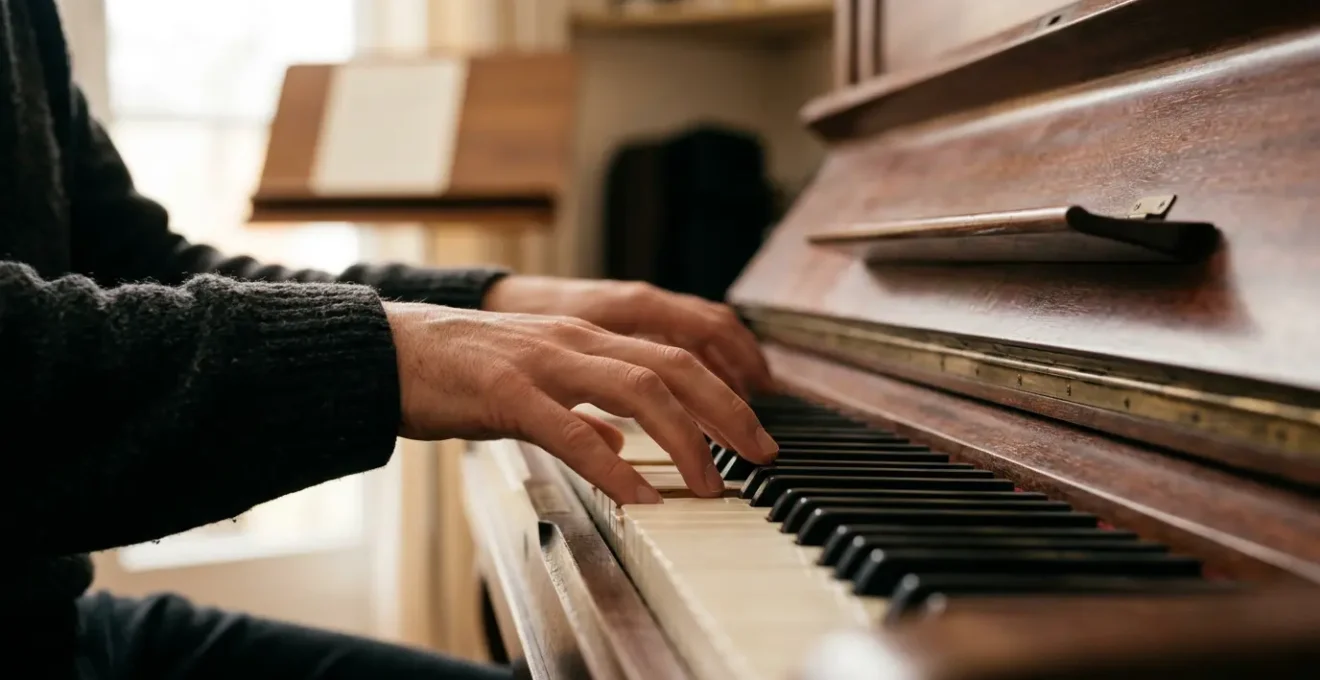 Close-up view of a musician's hands in motion during intensive practice, symbolizing the dedication required to master instrumental technique