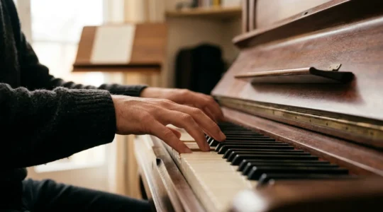 Close-up view of a musician's hands in motion during intensive practice, symbolizing the dedication required to master instrumental technique