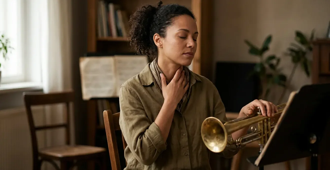 Musician connecting voice and instrument through solfege practice during focused training session