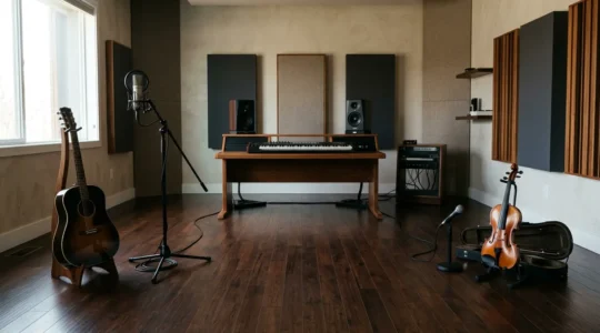 Professional music arrangement workspace showing multiple instruments occupying distinct spatial zones