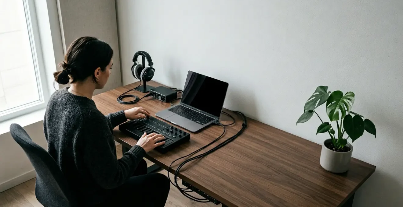 Music producer exploring vast audio library with organized workflow