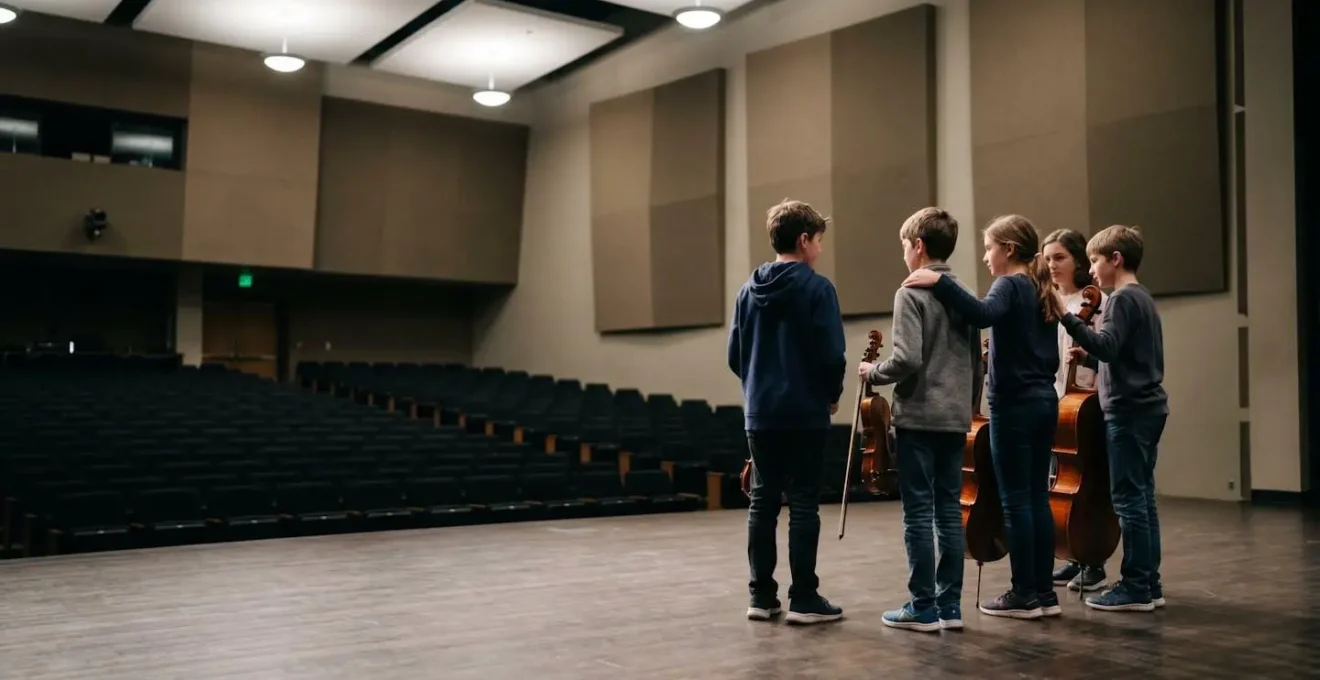 Young musicians supporting each other in a shared performance moment