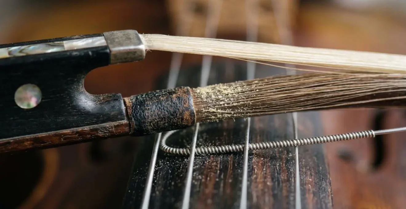 Extreme close-up of musical instrument showing textural detail and precision