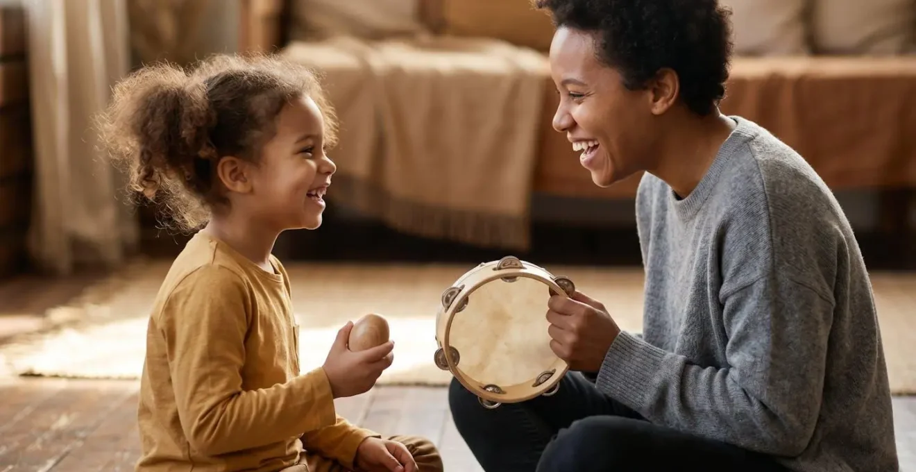 Parent and child making music together showing joy and connection