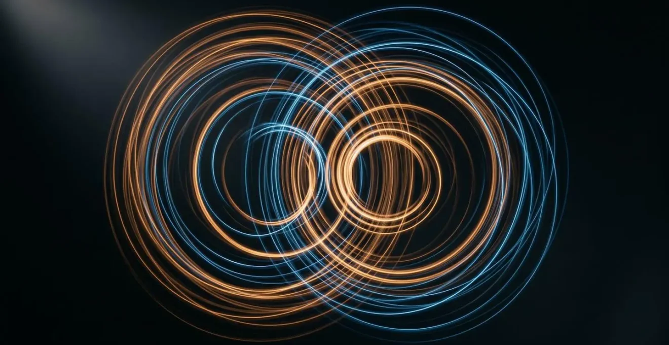 Abstract circular light trails suggesting audio phase relationship in dark studio environment